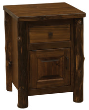 Angled view of the Lackawanna Peak Cedar Log Enclosed Nightstand