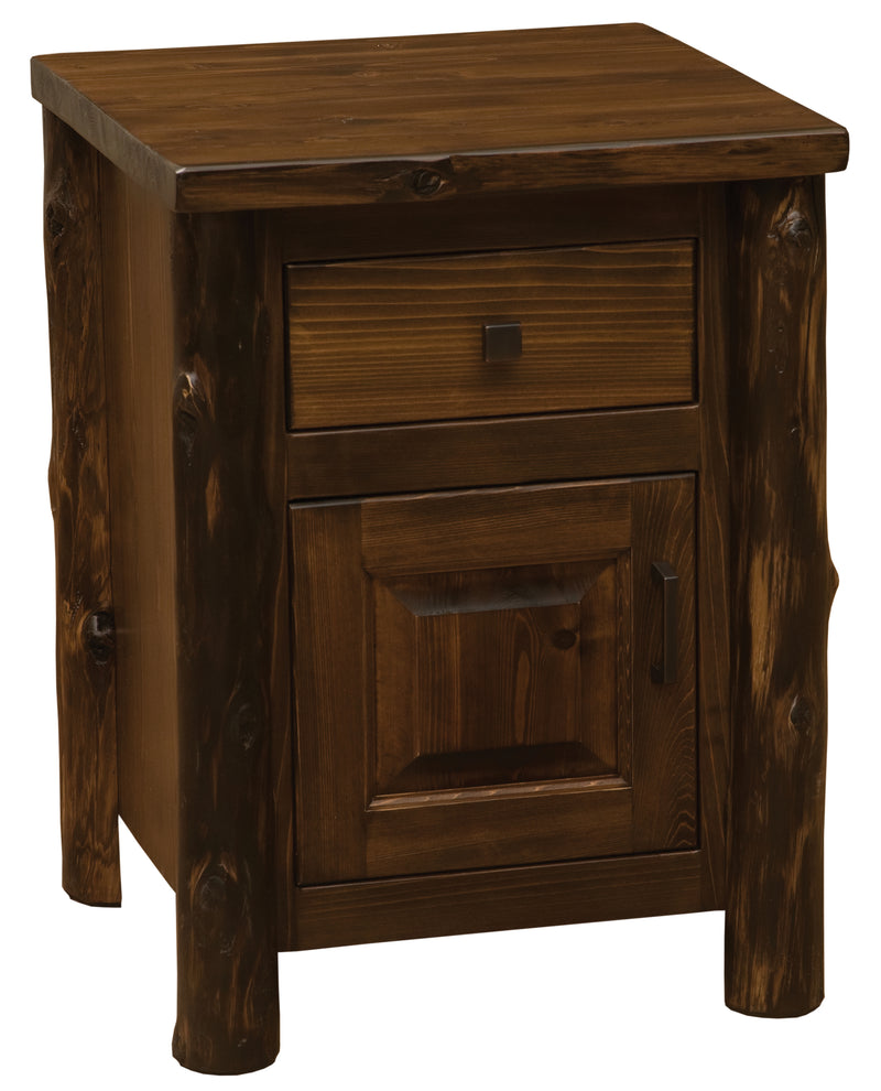 Angled view of the Lackawanna Peak Cedar Log Enclosed Nightstand