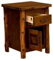 Lackawanna Peak Cedar Log Enclosed Nightstand with drawer and door open