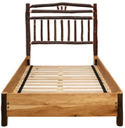 Front view of the Lavender Peak Hickory Wagon Wheel Bed with Rail System