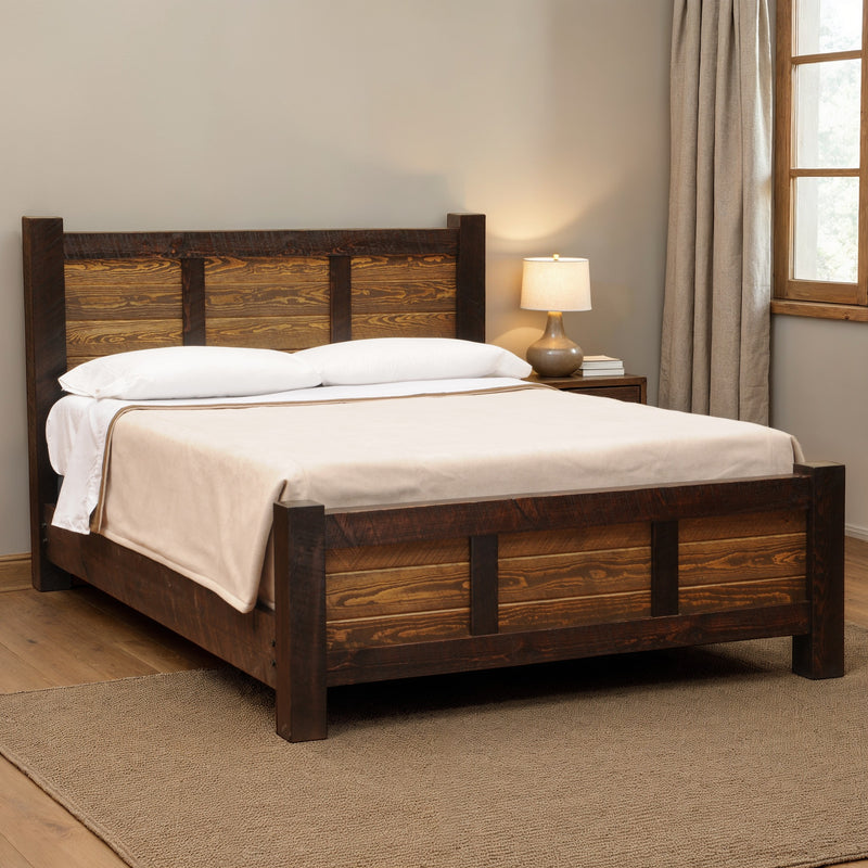 Little Bear Peak Pine Cider House Bed with white bedding in a sunny farmhouse bedroom