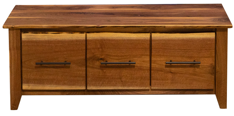 Front view of the Marcellina Mountain Live Edge Walnut Entry Bench