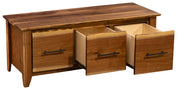 Marcellina Mountain Live Edge Walnut Entry Bench with drawers open