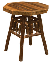 Angled view of the Maroon Peak Barnwood and Hickory Teton Nightstand showing the eight-sided barnwood top and hickory base