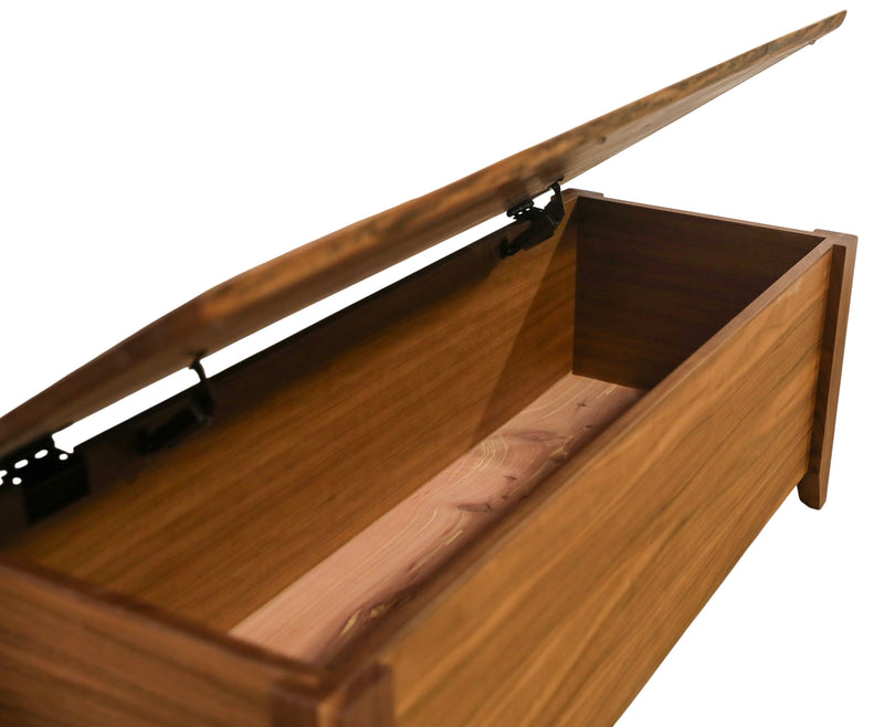 Matchless Mountain Live Edge Walnut Blanket Chest with the lid open