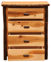 Front view of the Matterhorn Peak Hickory Log Chest of Drawers with two drawers pulled out