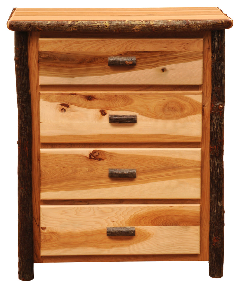 Front view of the Matterhorn Peak Hickory Log Chest of Drawers with four full-width drawers