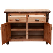 Front view of the McClellan Mountain Hickory Log Buffet with doors open