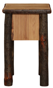 Back view of the McGregor Mountain Hickory Log One Drawer Nightstand
