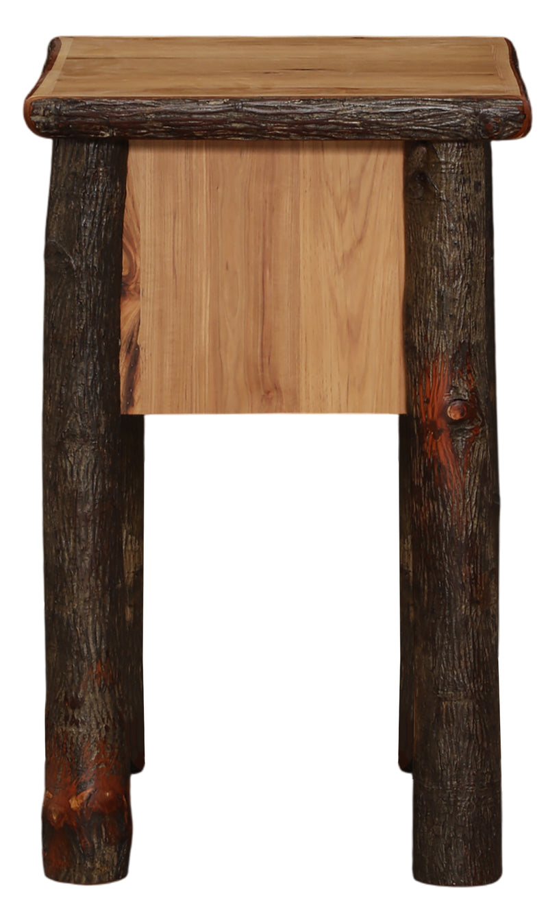 Back view of the McGregor Mountain Hickory Log One Drawer Nightstand