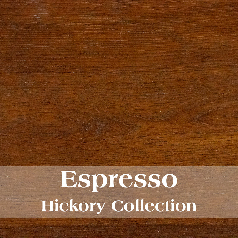 Espresso wood finish option for the McGregor Mountain Hickory Log One Drawer Nightstand with a deep rich brown tone