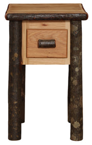 Front view of the McGregor Mountain Hickory Log One Drawer Nightstand