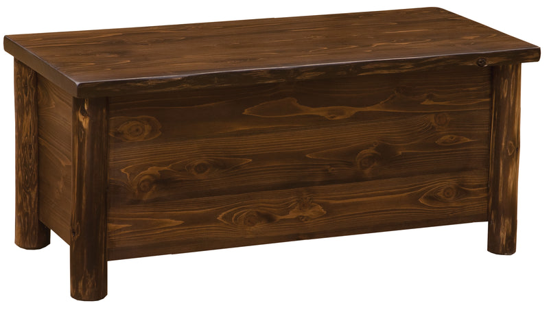 Angled view of the McHenrys Peak Cedar Log Blanket Chest