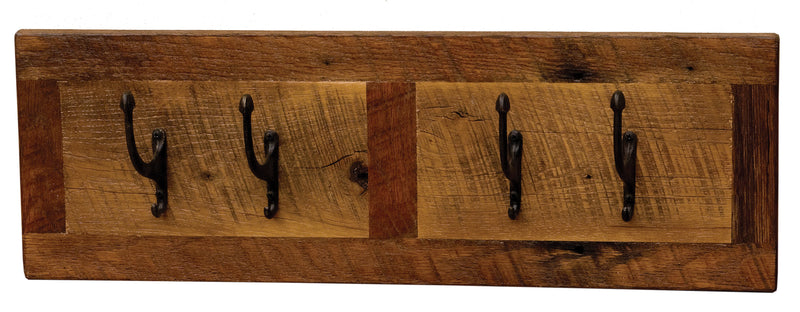 Angled view of the Meadow Mountain Reclaimed Barnwood Wall Coat Rack