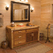 Mears Peak Cedar Log Vanity in the 60-inch sink-left layout in a bathroom
