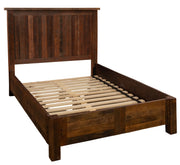 Angled view of the Medano Peak Reclaimed Barnwood Panel Bed with Rail System