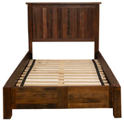Front view of the Medano Peak Reclaimed Barnwood Panel Bed with Rail System