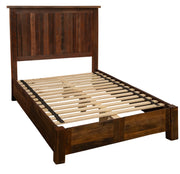Second angled view of the Medano Peak Reclaimed Barnwood Panel Bed with Rail System showing the rail system and slats