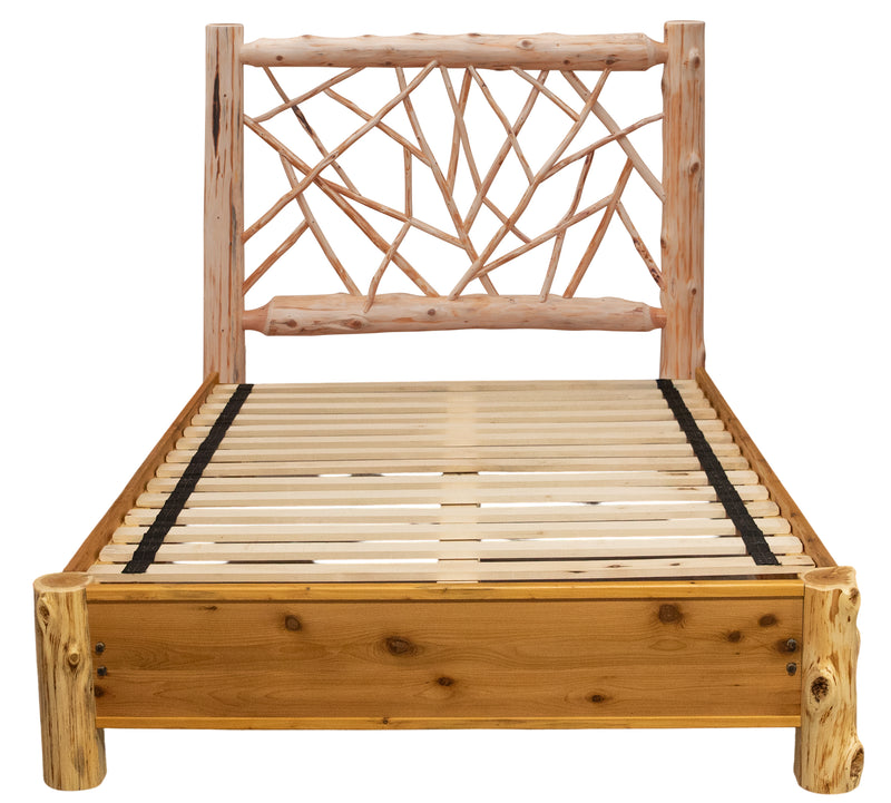 Second front view of the Milwaukee Peak Cedar Log Twig Bed with Rail System