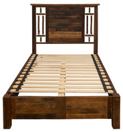 Second front view of the Monumental Peak Barnwood and Hickory Windowpane Bed with Rail System