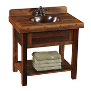 Angled view of the Mosquito Peak Reclaimed Barnwood Open Vanity