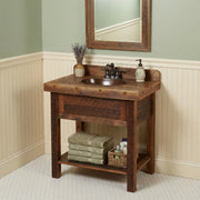 Mosquito Peak Reclaimed Barnwood Open Vanity shown in a bathroom