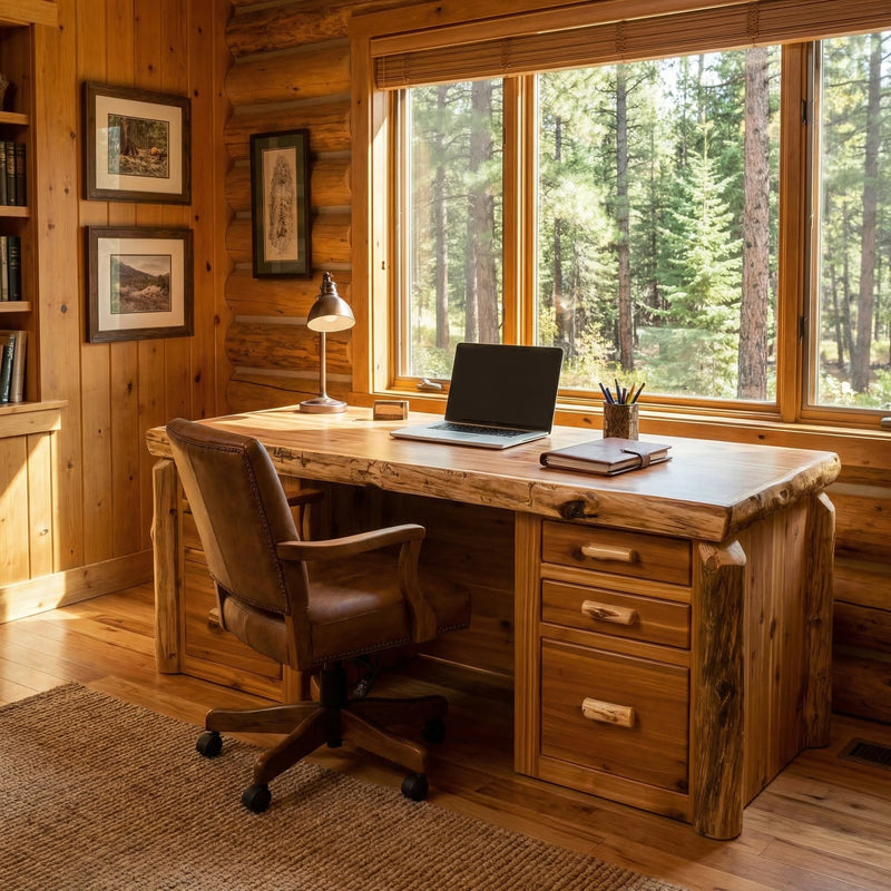 Mount Adams Cedar Log Executive Desk in Natural