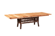 Angled view of the Mount Albion Hickory Log Extension Dining Table
