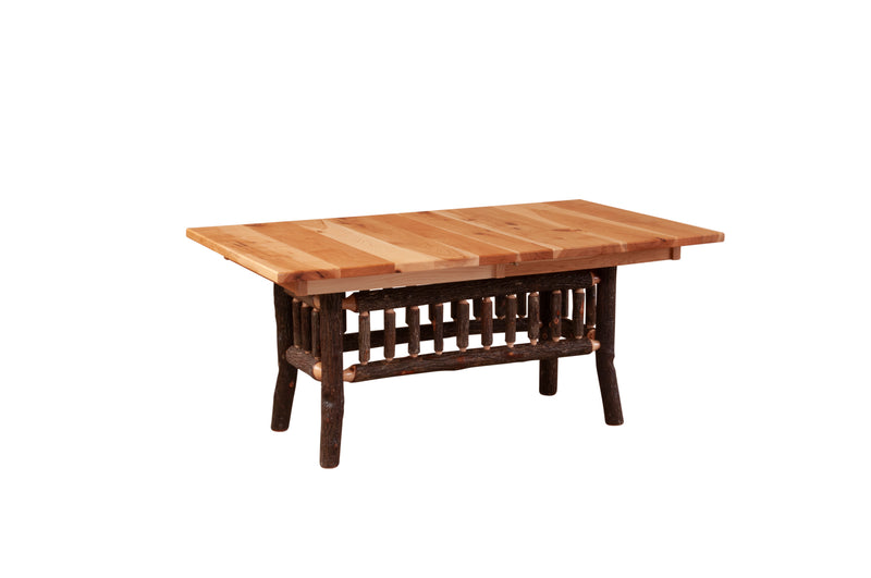 Hickory log base detail of the Mount Albion Hickory Log Extension Dining Table