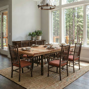 Mount Albion Hickory Log Extension Dining Table set with chairs in a bright dining room