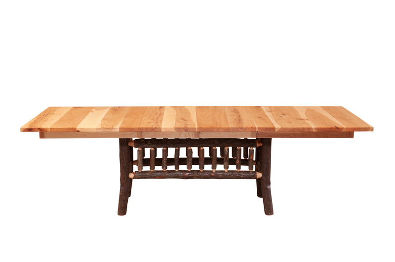 Front view of the Mount Albion Hickory Log Extension Dining Table