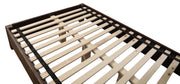 Close-up of the Mount Antero Barnwood Barn Door Platform Bed slat deck, center support, and reclaimed oak platform rail