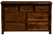 Front view of the Mount Arkansas Cedar Log Dresser showing three top drawers over four wide drawers