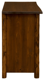 Side view of the Mount Arkansas Cedar Log Dresser showing the solid side panel between log posts