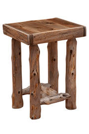 Mount Bancroft Cedar Log Open Nightstand in the Weathered stain shown at an angle