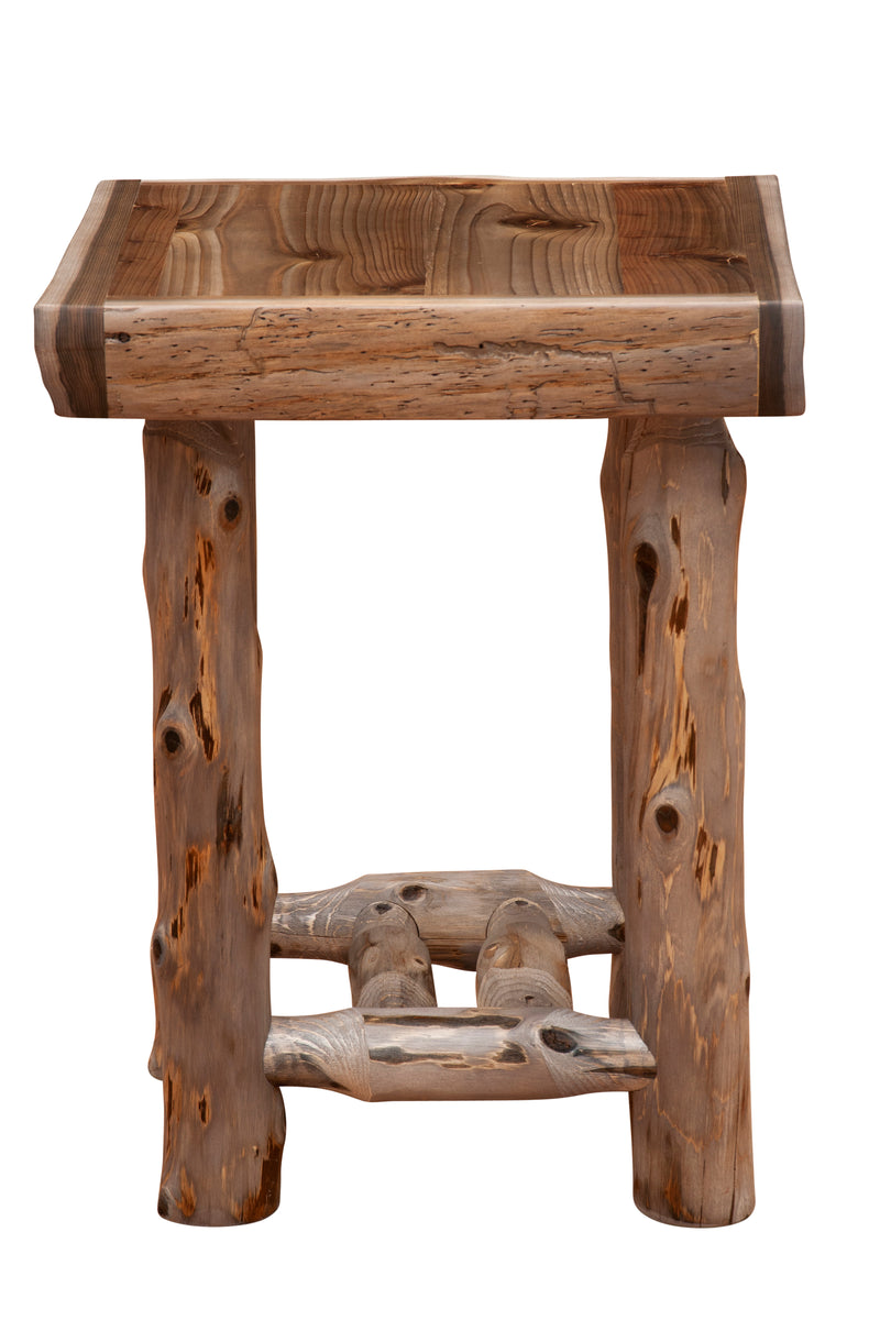 Front view of the Mount Bancroft Cedar Log Open Nightstand in the Weathered stain
