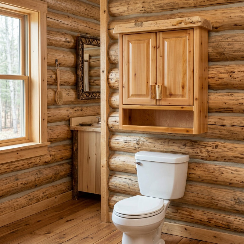 Mount Blaine Cedar Log Over the Toilet Cabinet | The Cabin Shack