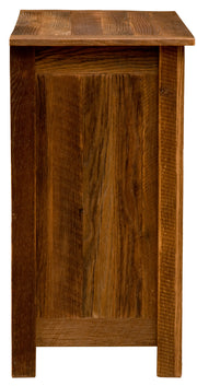 Side view of the Mount Buckskin Reclaimed Barnwood Chest of Drawers showing the barnwood side panel