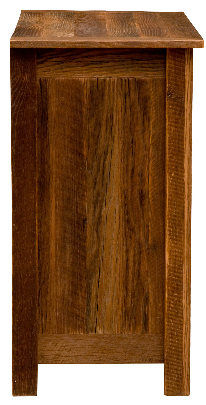 Side view of the Mount Buckskin Reclaimed Barnwood Chest of Drawers showing the barnwood side panel