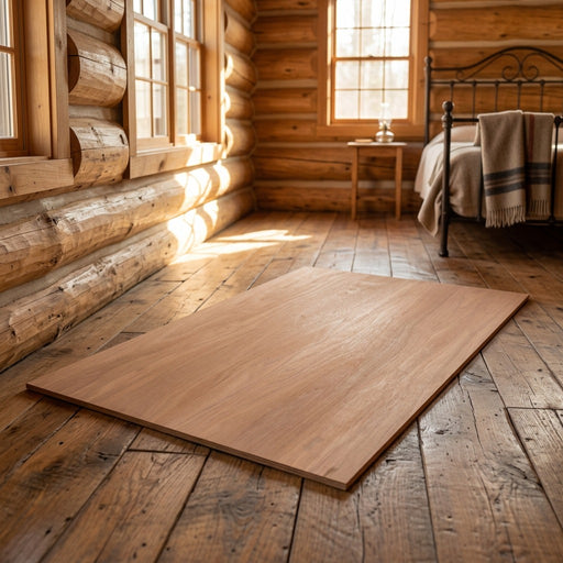 Mount Cameron Bunkie Board laid on a wide plank floor in a sunlit log cabin room