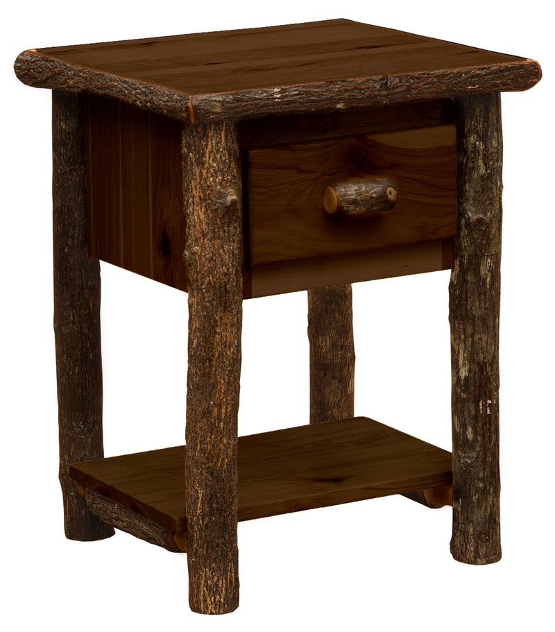 Mount Chapin Hickory Log Nightstand with Shelf in the Espresso finish with a deep brown case
