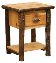 Mount Chapin Hickory Log Nightstand with Shelf in the Natural finish with a light golden hickory case