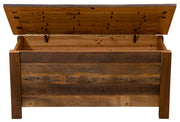 Front view of the Mount Chiquita Reclaimed Barnwood Blanket Chest with the lid open showing the interior