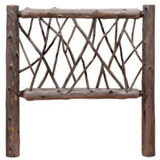 Front view of the Mount Democrat Cedar Log Twig Headboard in weathered stain showing the crisscross cedar twig pattern