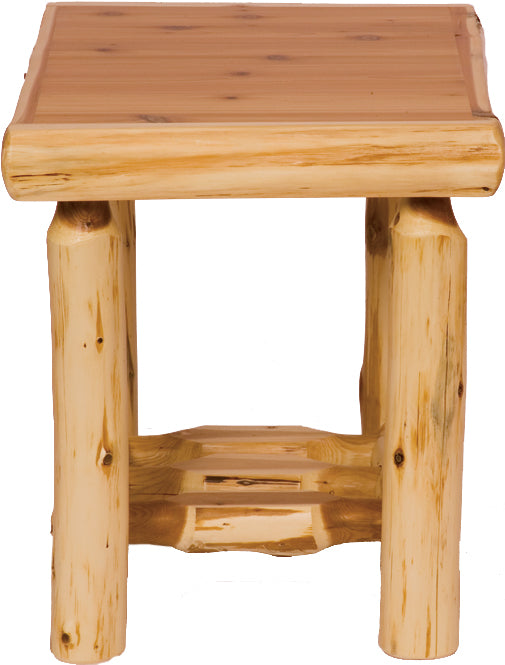 Angled view of the Mount Emma Cedar Log Open End Table