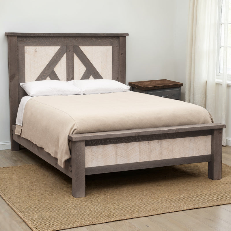 Mount Evans Pine Cottage Bed with cream bedding in a farmhouse bedroom