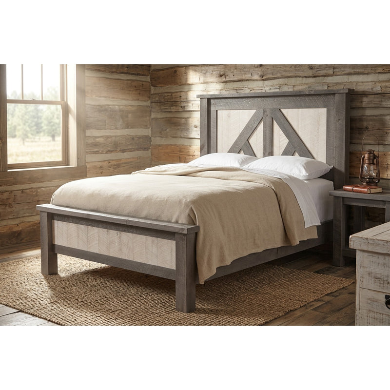 Mount Evans Pine Cottage Bed staged in a bright rustic farmhouse cabin bedroom
