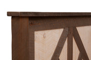 Barn door X-brace detail on the headboard of the Mount Evans Pine Cottage Bed