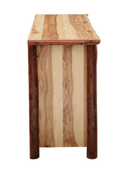Side view of the Mount Garfield Hickory Log Dresser showing the hickory side panel and bark-on posts