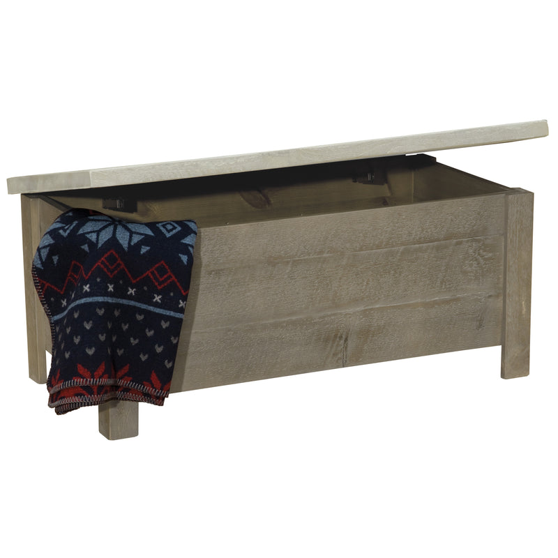 Mount Goliath Pine Blanket Chest with the lid open and a folded blanket inside
